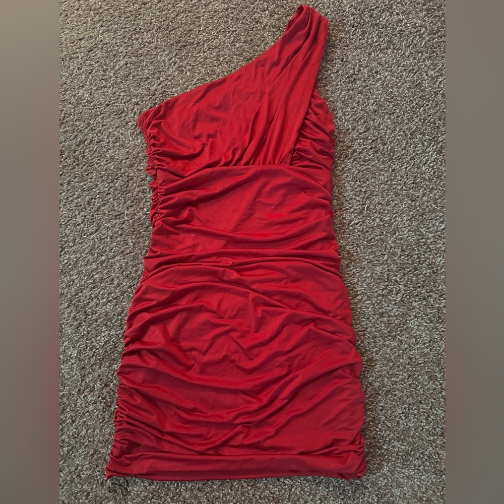 Emerald Sundae Vibrant Red One-Shoulder Dress